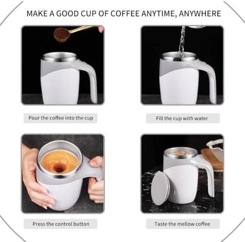 Image of Zentro Travel Coffee Mug Leak Proof -380 ML One Click Lid Stainless Steel Coffee Cup for Car, Office & Daily Commute with Secure Lock & Easy Clean Design (Self Stirring Coffee Mug)