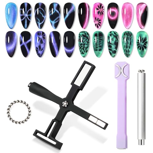 Cat Eye Magnet for Nails 4PCS Nail Polish Magnet for Cat Eye Gel Nail Polish Multi-Function Double-Head Mangtic Stick for 9D Strip Galaxy Cat Eye Nail Art Design DIY Home Manicure