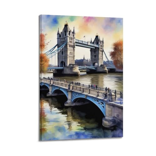 Tower Bridge poster aquarelle Londres art mural sur toile 30x45