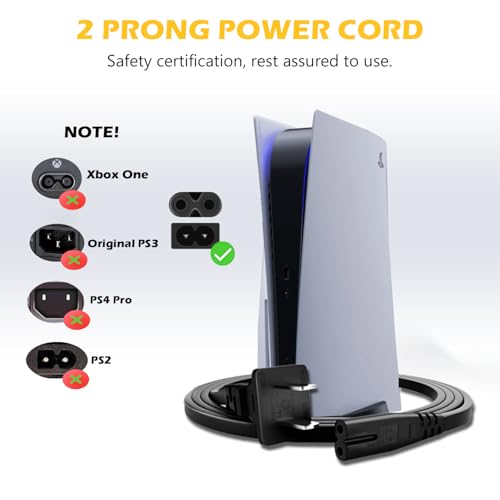 AC Power Cord for PS5 PS4 PS3 Sony PlayStation5 4 3 Slim Power Supply Cable Replacement 3 Feet
