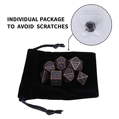 STYLIFING Metal Dice Set Polyhedral DND Role Playing Game Dice Set with Storage Bag for RPG Dungeons and Dragons D&D Math Teaching Tabletop Games (Burnished Bronze)