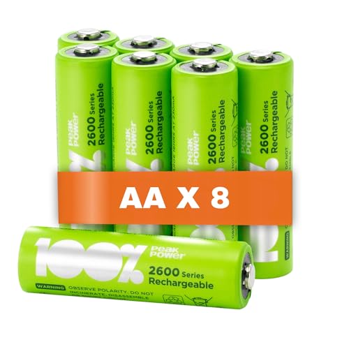 PeakPower Akku AA 2300mAh NiMH | 8 Stück aufladbare Batterien AA 1,2V | optimierte Kapazität, stabil und langlebig, geringe Selbstentladung, vorgeladen | AA Akkus wiederaufladbar x8