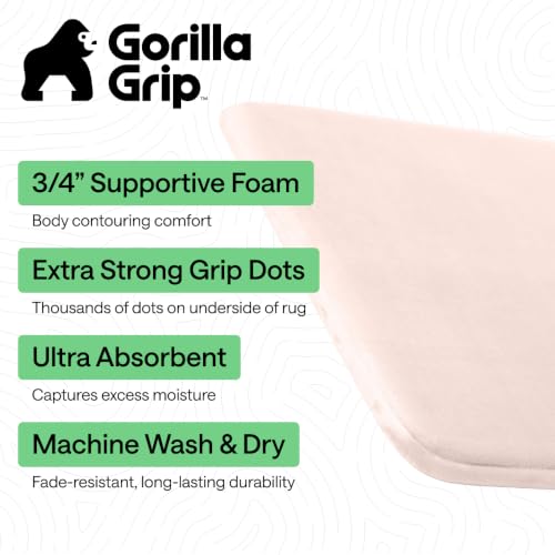 Image of GORILLA GRIP Memory Foam Bath Mat, Soft Absorbent Velvet Bathroom Mats, Durable Dots on Underside, Machine Washable Bathmat, Carpet Rug Room Decor for Shower Tub Floor RV, 30x20 Rugs, Pink