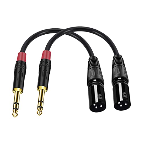 (2PACK/6inch) XLR to 1/4 TRS Stereo Adapter XLR Male to 1/4 Inch (6.35mm) Balanced Microphone Stereo Audio Converter AdapterCable 3 Pin XLR to Quarter inch TRS Plug Mic Cord for Dynamic Microphone