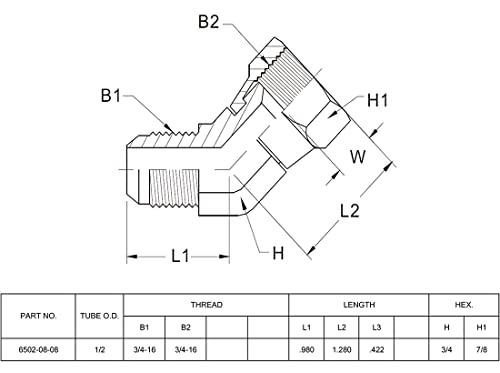 Image of (2-PACK) 6502-08-08 Hydraulic Hose Adapter Fitting 1 /2 inch Male JIC 37Flare（3 /4 inch-16UNF）x 1 /2 inch Female JIC 37Swivel(3 /4 inch-16UNF) 45Elbow Pipe Joints Carbon Steel