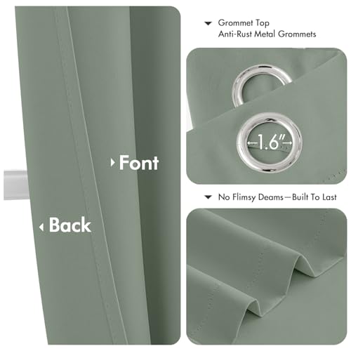 Image of MIULEE Blackout Curtains for Bedroom Living Room 2 Panels, Thermal Insulated Room Darkening Drapes Grommet Noise Reducing Light Blocking Window Treatments 72 Inches Long 40x72 Inch Light Green