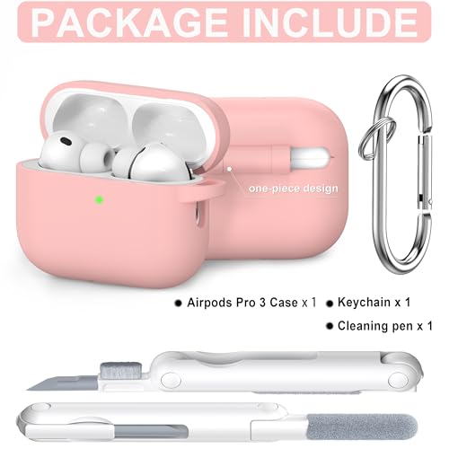 RFUNGUANGO for AirPods Pro 3 Case 2025 with Cleaner Kit and Keychain, Soft Silicone Protective Cover for Apple AirPods Pro 3rd Generation Case, Support Wireless Charging, Pink Sand — view 2