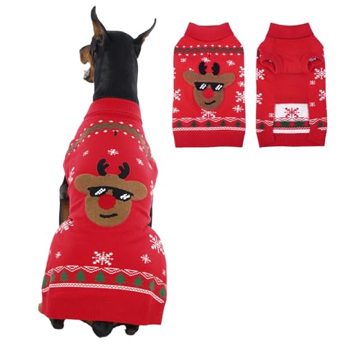 IECOii 4XL Christmas Sweaters for Dogs - Warm & Stretchy, Festive Reindeer Knitwear for Doberman, Turtleneck Winter Sweaters for Indoor Outdoor, Machi