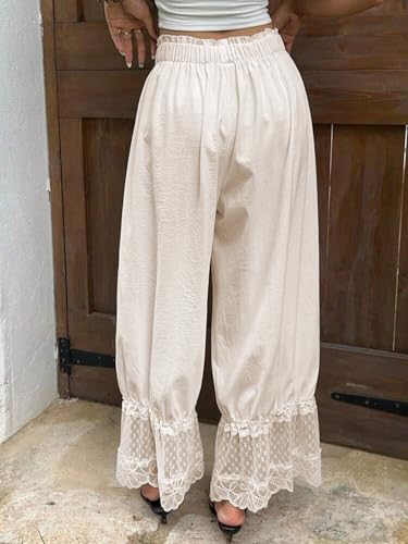 Image of UAURORAO Women Lace Trim Bloomer Pants Flowy Culottes Pantaloons Bloomers