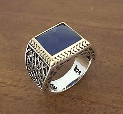 Beautiful Handcrafted 925K Sterling Silver Mens Ring With Cubic Zircon Sapphire Stone RP1248