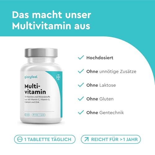Multivitamin Hochdosiert - 450 Tabletten - Wertvolle Mineralien & alle A-Z Vitamine - 15 Monate Vorrat - Unterstützt das Immunsystem* - Laborgeprüft ohne Zusätze in Deutschland hergestellt
