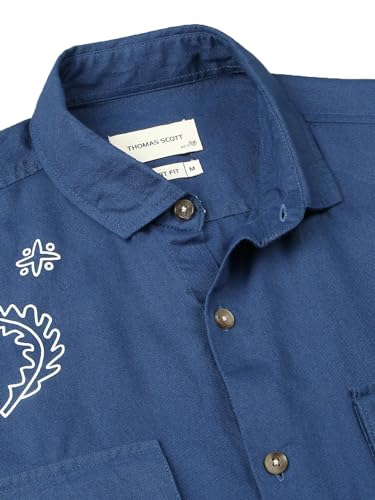 Image of Thomas Scott Men's | Embroidered Printed | Half Sleeve | Regular Fit | 100% Cotton | Double Pocket | Spread Collar | Casual Shirt