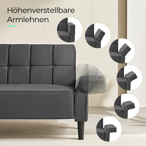 LINSY HOME Sofa mit Schlaffunktion, Schlafsofa mit Verstellbarer Rückenlehne Armlehnen, 3 Sitzer Sofa mit Bettfunktion aus Samtstoff, 230 x 100 cm Liegefläche, Ideal für Wohnu (Grau) – Bild 5
