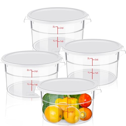 Image of Ziliny 4 Pcs 2 Qt Dough Proofing Container with Lid and Red Scale, White