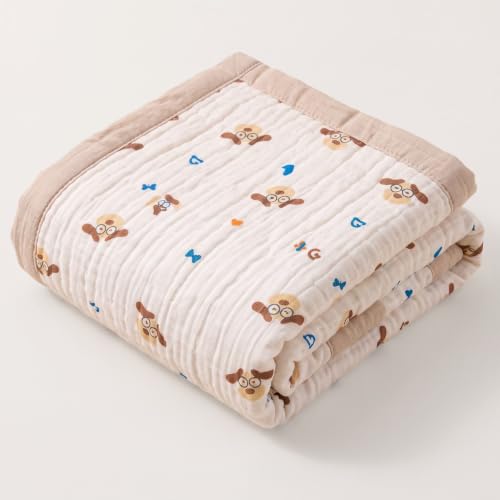Image of StarAndDaisy Muslin Cotton Blanket 110 x 110 cm, Soft Lightweight Blanket with Cute Puppy Print, Breathable Muslin Wrap for Newborns, Infants and Toddlers.