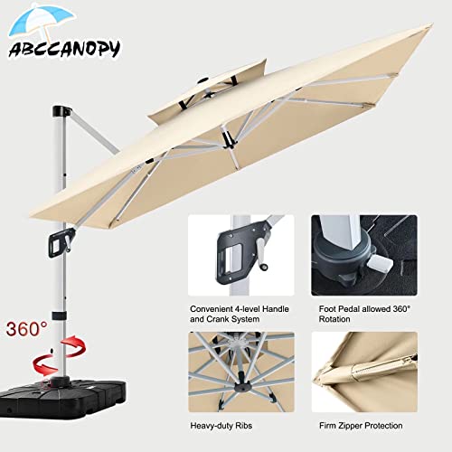 Abccanopy 10X13Ft Cantilever Patio Umbrella Double Top Rectangle Umbrella Outdoor Offset Umbrella With 360° Rotation,Beige #TOP3