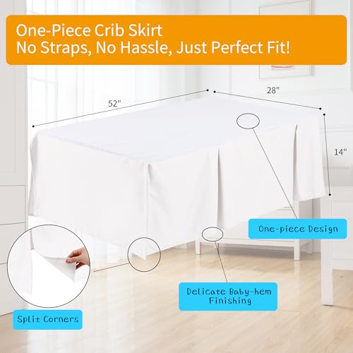 Image of Crib Bed Skirt Dust Ruffle 100% Cotton - Natural, Soft, Breathable for Baby's Delicate Skin, Nursery Toddler Crib Bed Skirt for Baby Boys Girls, Fits Standard Cribs 28 inch x 52 inch with 14 inch Drop