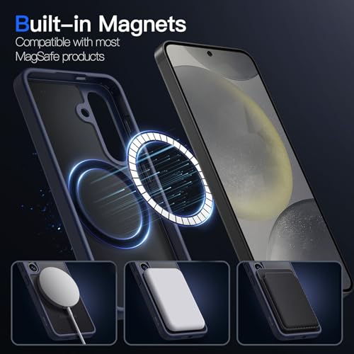 Image of JETech Magnetic Cover Case for Samsung Galaxy S24 5G, Compatible with MagSafe, Translucent Matte Back Shockproof Phone Cover (Deep Blue)