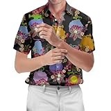 Unique Print Short Sleeve Button Shirt for Men, Men's Hawaiian Shirt, Birthday Gifts for Dad, Demon Fruit (Large)