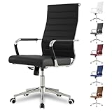 Okeysen Office Desk Chair, Ergonomic Leather Modern Conference Room Chairs, Executive Ribbed Height Adjustable Swivel Rolling Chair for Home Office. (Black)