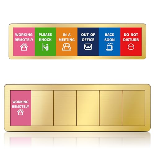 Image of Office Door Signs -6 Options Do Not Disturb, In A Meeting, Out Of Office, Working Remotely, Back Soon Please Knock,Privacy Door Slider Sign for Meeting & Conference Room Brushed Gold