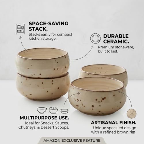 Image of Freakway Hand-Painted Matte Finish Ceramic Bowl Set of 4 (150ml) | Small Serving Soup Bowls, Cereal Bowl, Dessert /Chutney Bowl (3 inch)