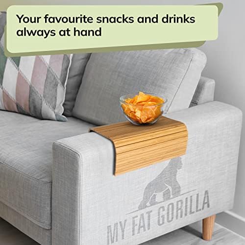 BAM BOO BOX - Sofa Arm tray, Bamboo Sofa tray, Wooden Armchair tray, Foldable Couch tray, Sofa table tray, Flexible Couch arm table, Side Armrest Natural Colour