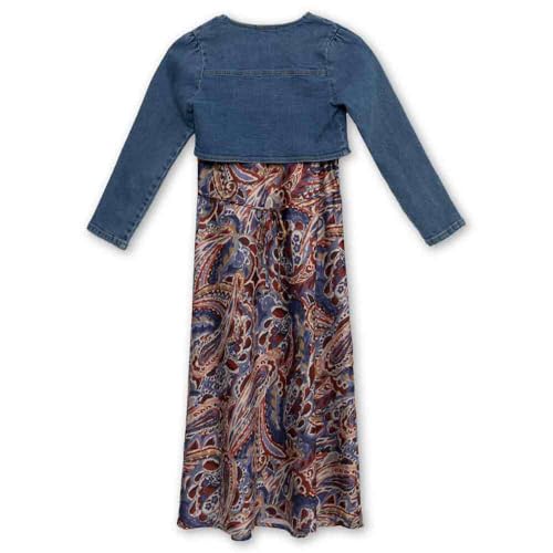 Speechless Girls' Sleeveless Midi Dress and Long Sleeve Stretch Denim Shrug2