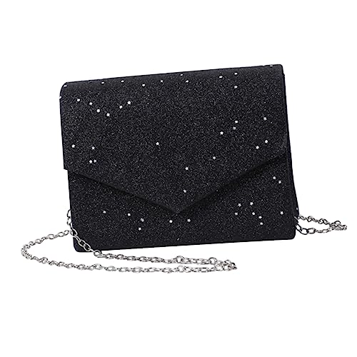 VALICLUD Abendtasche Damen Umhängetasche Aus Schwarzem Kunstleder Mit Kette Verschluss Für Hochzeit Bankett Cocktailparty