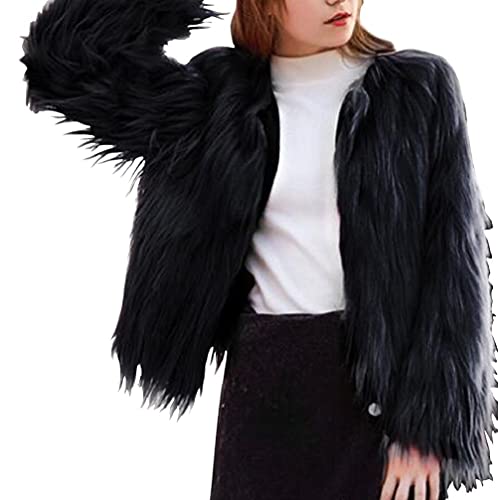 ジャケット・アウター Shaggy With Ribbon Coat foefaik Women's Black Shaggy Faux Fur Coat Long Sleeves