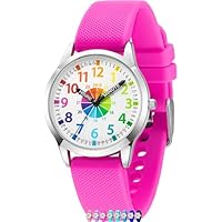 SIMSAM Montre Enfant Garcon, Montre Enfant Fille 4, 5, 6, 7, 8, 9, 10, 11, 12 Ans, Montres Garçons Fille Pédagogique, Analogique - Rose Vif