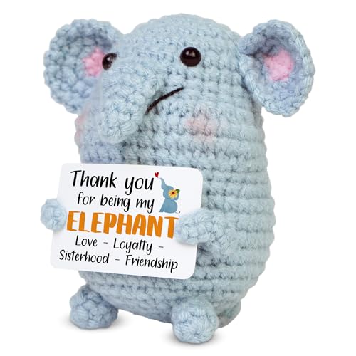 OASSIE Birthday Gifts for Friend - Emotional Support Crochet with Message Card - Thank You Galentine Friendship Gifts for Best Friend Bestie BFF Teen Girl, Elephant Gift for Women