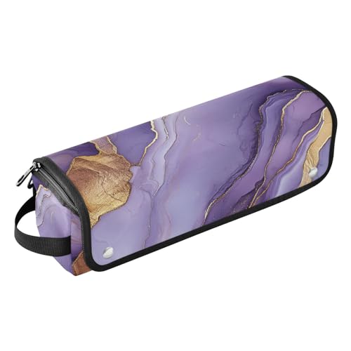 Estuche de viaje 2-en-1 para rizador con tapete para plancha y accesorios de peinado removibles, organizador para herramientas calientes de cabello, rizador, planchas, volumizador, en color mármol plata púrpura