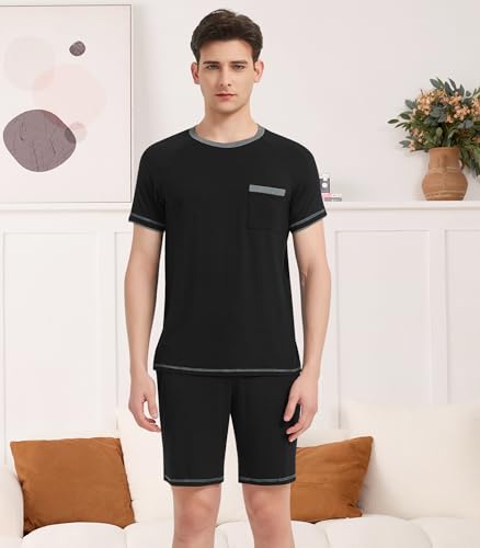 Image of NACHILA Men's Bamboo Viscose Pajamas Set Raglan Short Sleeve Shorts Pjs