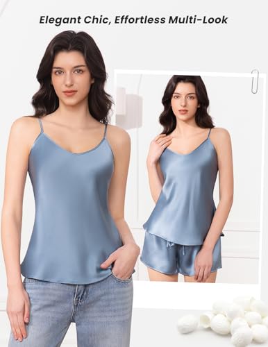 Image of THXSILK Silk Women's Pajama 2 Piece Set 6A+ Grade 100% Mulberry Silk Nightgown Soft Luxury V Neck Cami Shorts Sets Sleepwear