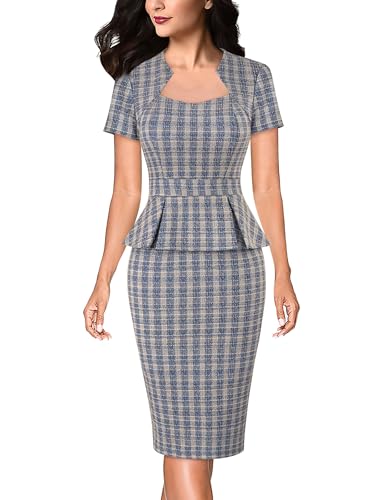 VFSHOW Womens 2025 Summer Work Business Office Bodycon Dress Square Neck Peplum Slim Career Church Pencil Sheath Dresses