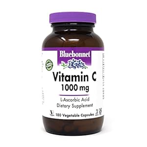 Bluebonnet Nutrition Vitamin C 1000 Mg Vegetable Capsules, Ascorbic Acid, for Immune Skin Health, Vegan, Vegetarian, Non GMO, Gluten, Soy & Milk Free, Kosher, 180 Count