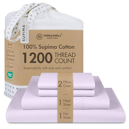 Image of Threadmill 1200 Thread Count Supima Cotton Full Sheet Set, Sateen, Lilac | 100% Supima Cotton, Sateen Weave, 4-Piece Set, 17 inch Deep Pocket, All-Around Elastic, Fade-Resistant, Hotel Quality