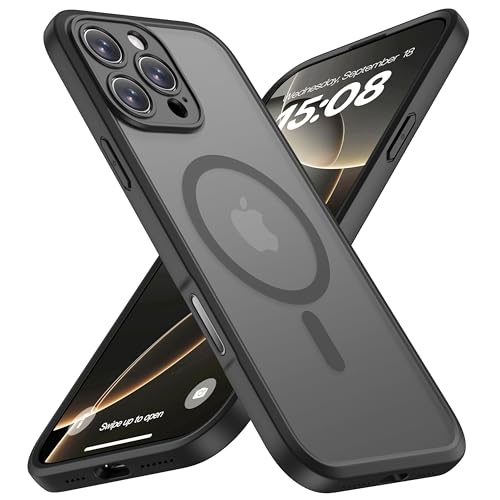 ImpactStrong Magnetic Guard for iPhone 16 Case [Camera Control Button] [Camera Protection] [Military Grade Drop Tested] [Compatible with MagSafe] Slim Translucent Matte Phone Case - Black