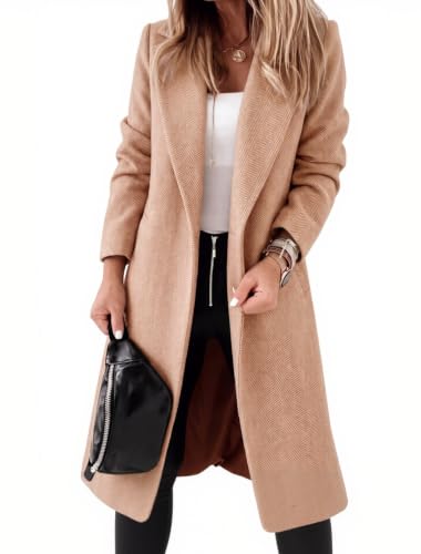 Image of Ladiyo Womens Classic Coat Lapel Collar Open Front Belted Long Jacket