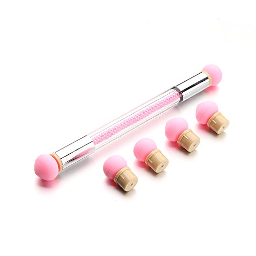 YA-Uzeun - Pincel para uñas con purpurina y 6 pinceles de gel de sílice con punta doble y bolígrafo de silicona con cuentas