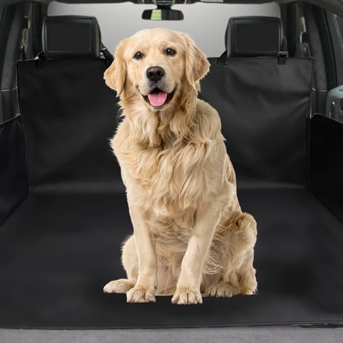 WIYETY Kofferraumschutz Hund Auto mit Seiten: Premium 600D Oxford Autositzbezug, Wasserdicht & Kratzfest, Universal Auto Kofferraum Hundedecke, Kofferraumdecke Hunde für AUT SUV Kombi (Schwarz)