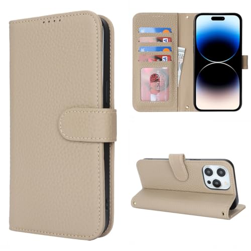 Coque iPhone 14 Pro Max en cuir véritable haut de gamme avec fentes cartes gris