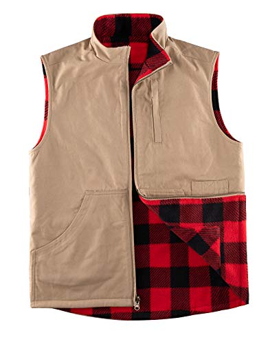 Zenthace Men's Reversible Casual Cotton Vest Flannel Fleece Lined Outdoor Work Safari Fishing Travel Vest Jacket,Khaki M #TOP6