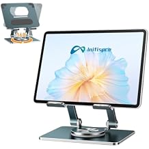 iPad Holder Stand, Tablet Holder with Thickened 360 Rotating Base Dual Rod Adjustable Aluminum Stand for All 4-12.9 iPad Surface Samsung Phone Tablet Kindle E-Reader and More, Space Gray