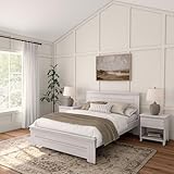 Plank+Beam Rustic Wood Queen Bed Frame, Platform Bed with Headboard, Solid, White Wash
