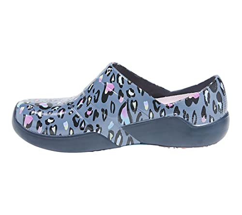 Anywear Journey EVA Slip-On Clogs - Non-Slip Work Shoes for Women - Water-Resistant Nurse Shoes - Ventilated Nursing Clogs - Leopard Sweet Heart - 9 Women/7 Men