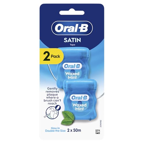 Oral-B Nastro di raso, rimuove la placca, filo interdentale cerato per spazi ristretti, per una sensazione di freschezza e pulizia, al sapore di menta, rotolo da 50 m