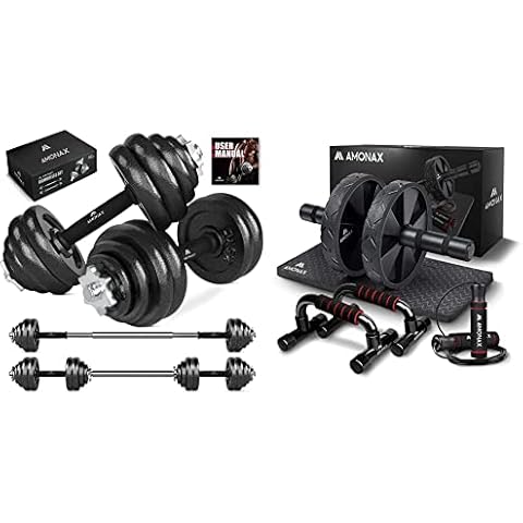 Amonax 30kg Cast Iron Adjustable Dumbbells Weight Set & Amonax Gym Equipment for Home Workout Fitness Exercise, Strength Training Equipment for Abs, Weight Loss, Sport Accessories for Men Women Cover