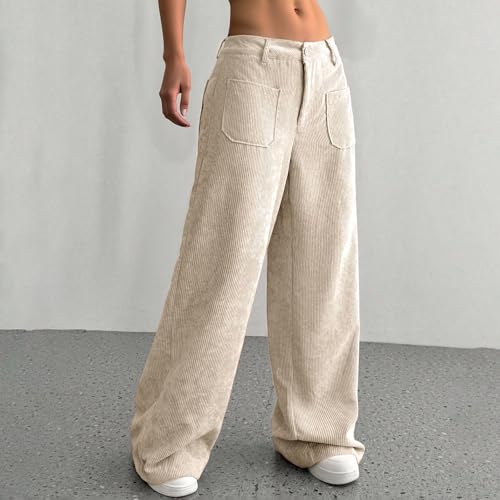 Womens Corduroy Pants Low Rise Wide Leg Cargo Pants Casual Baggy Lounge Pant Office Business Work Pant with Pockets4